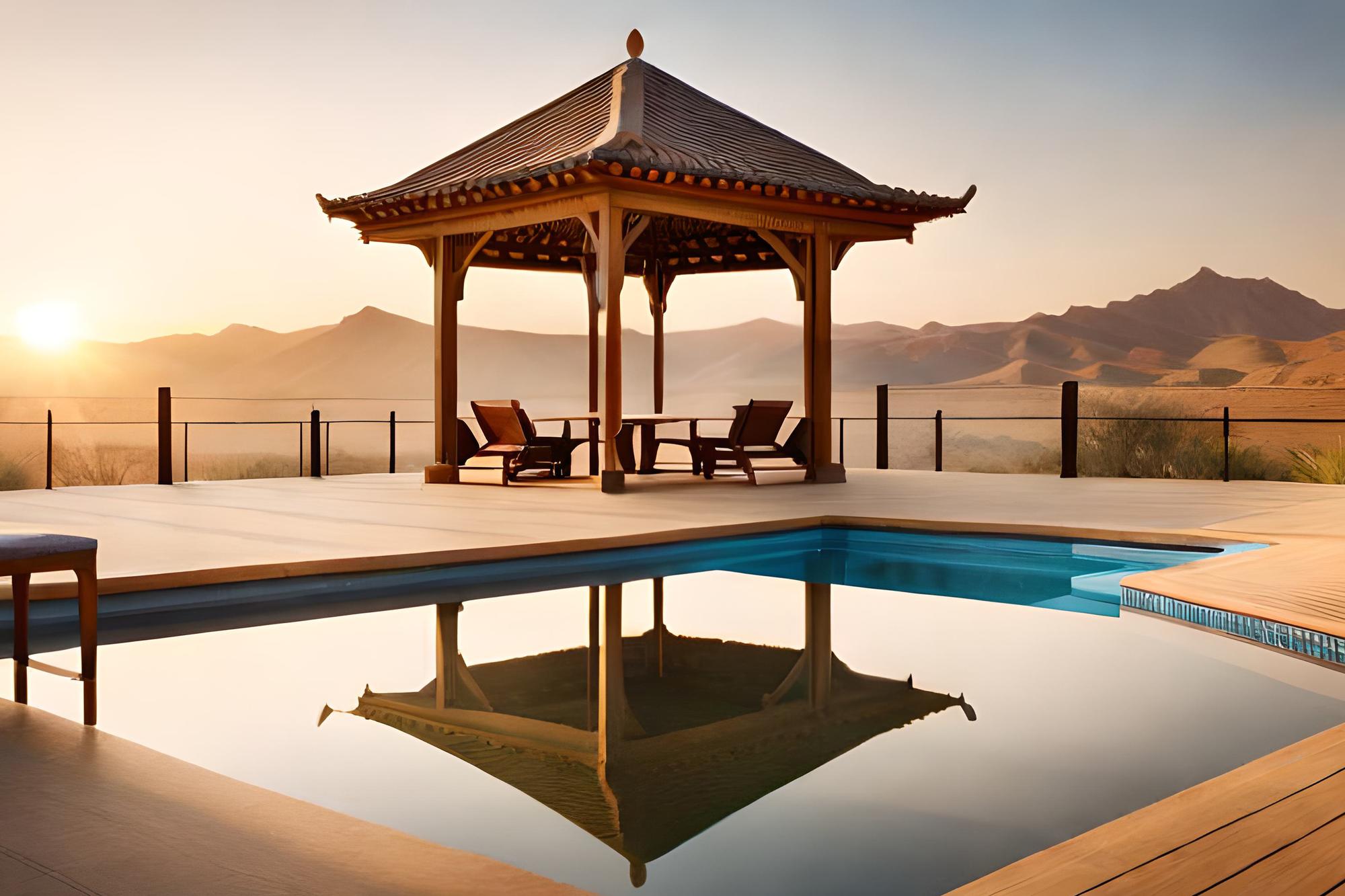 gazebo with view mountains background