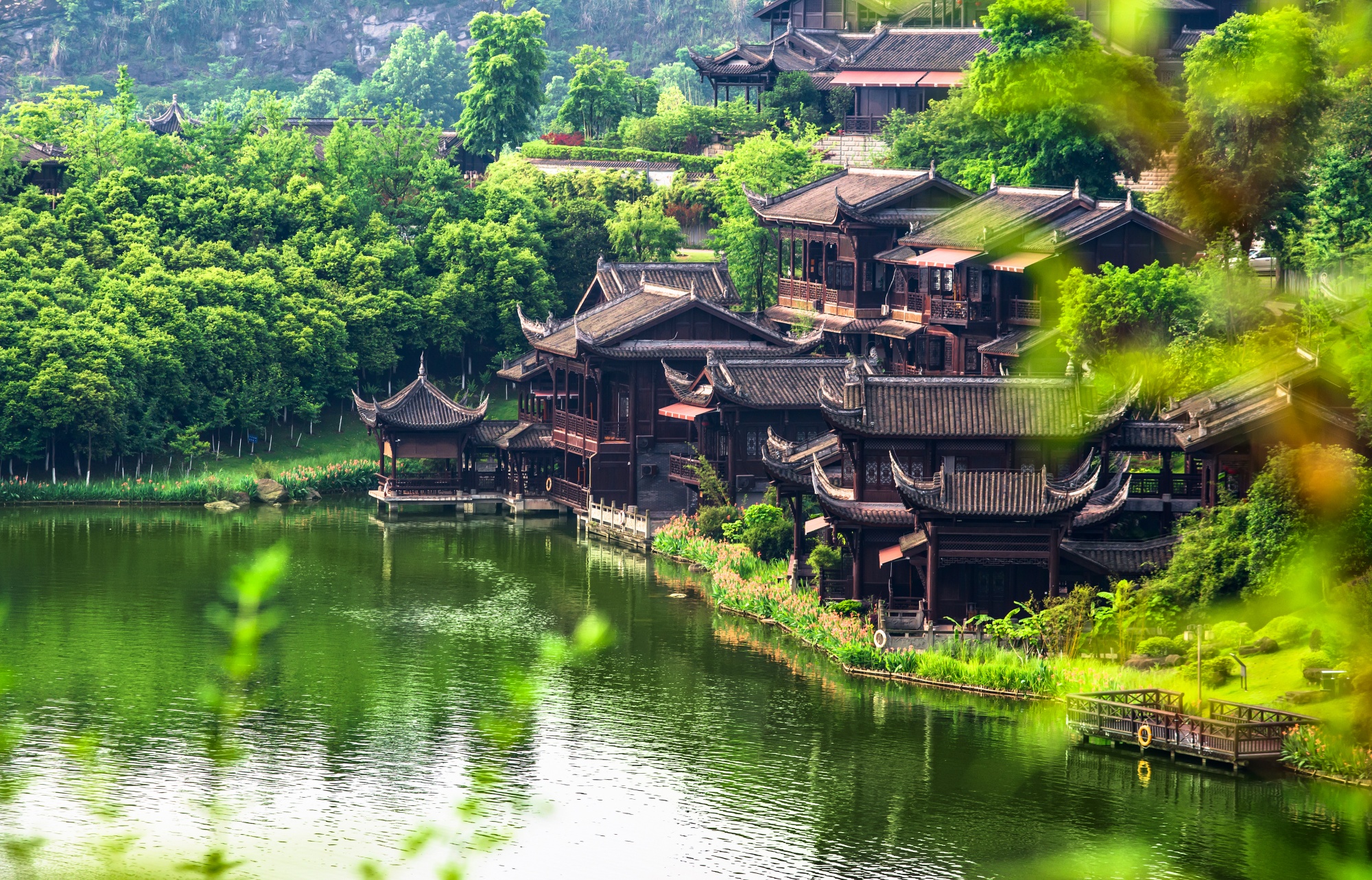 A China's house beside a lake