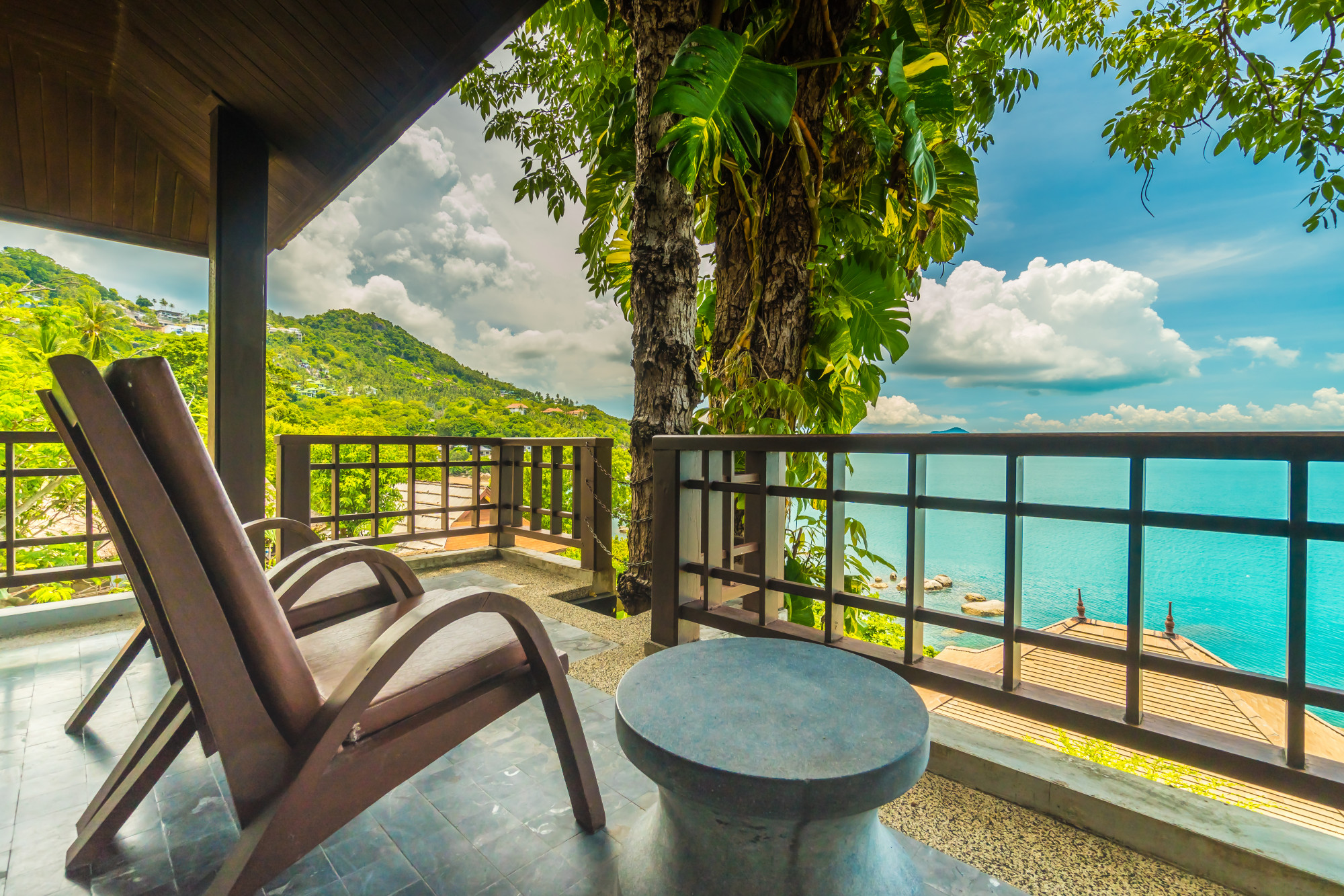 balcony with chair around ocean view