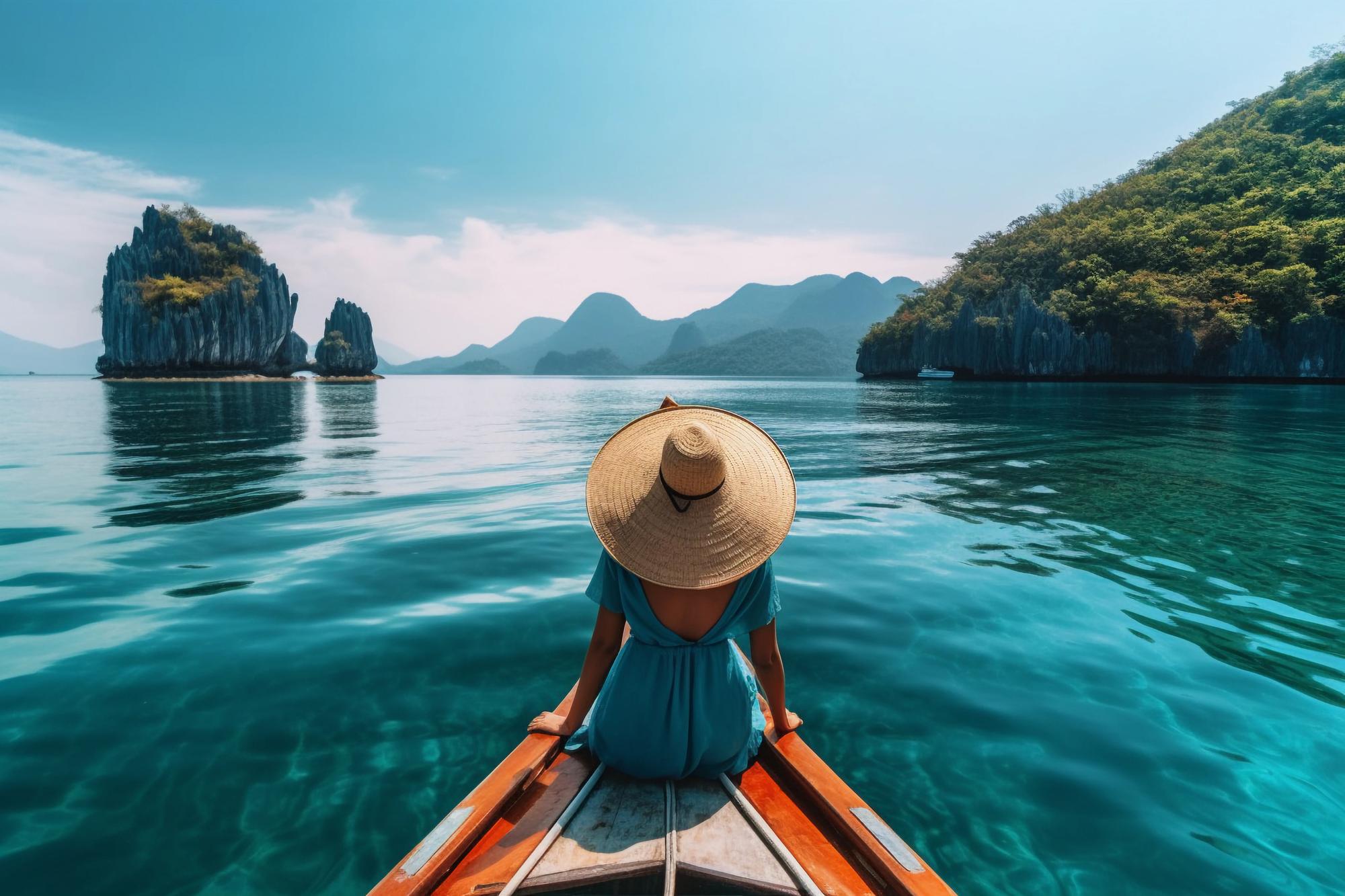 A woman wearing hat and traveling with boat