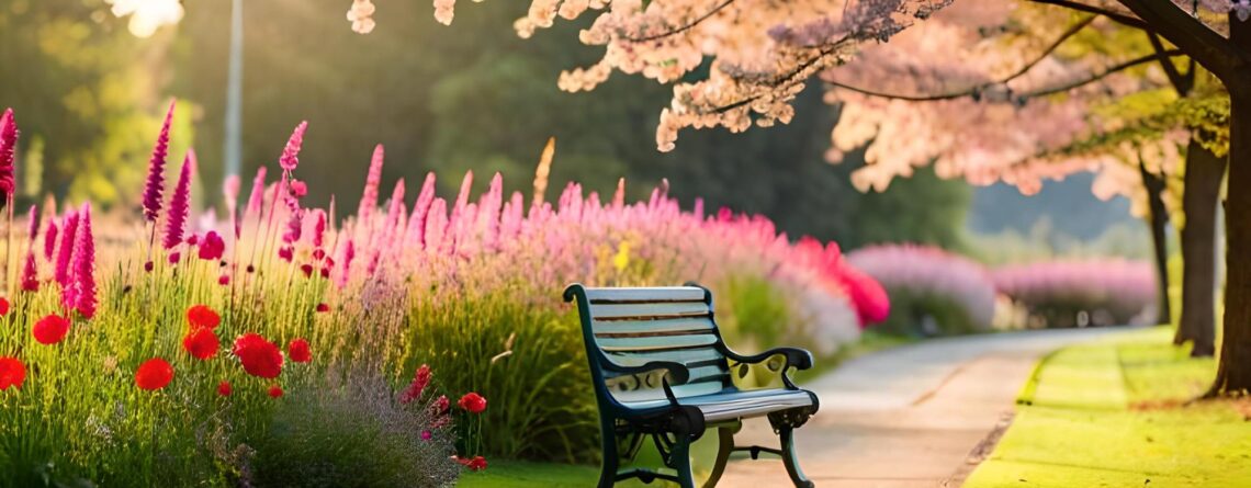 park with blossom Sakura flower