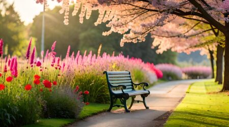 park with blossom Sakura flower