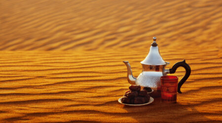 arab teapot cup dates stand sand desert