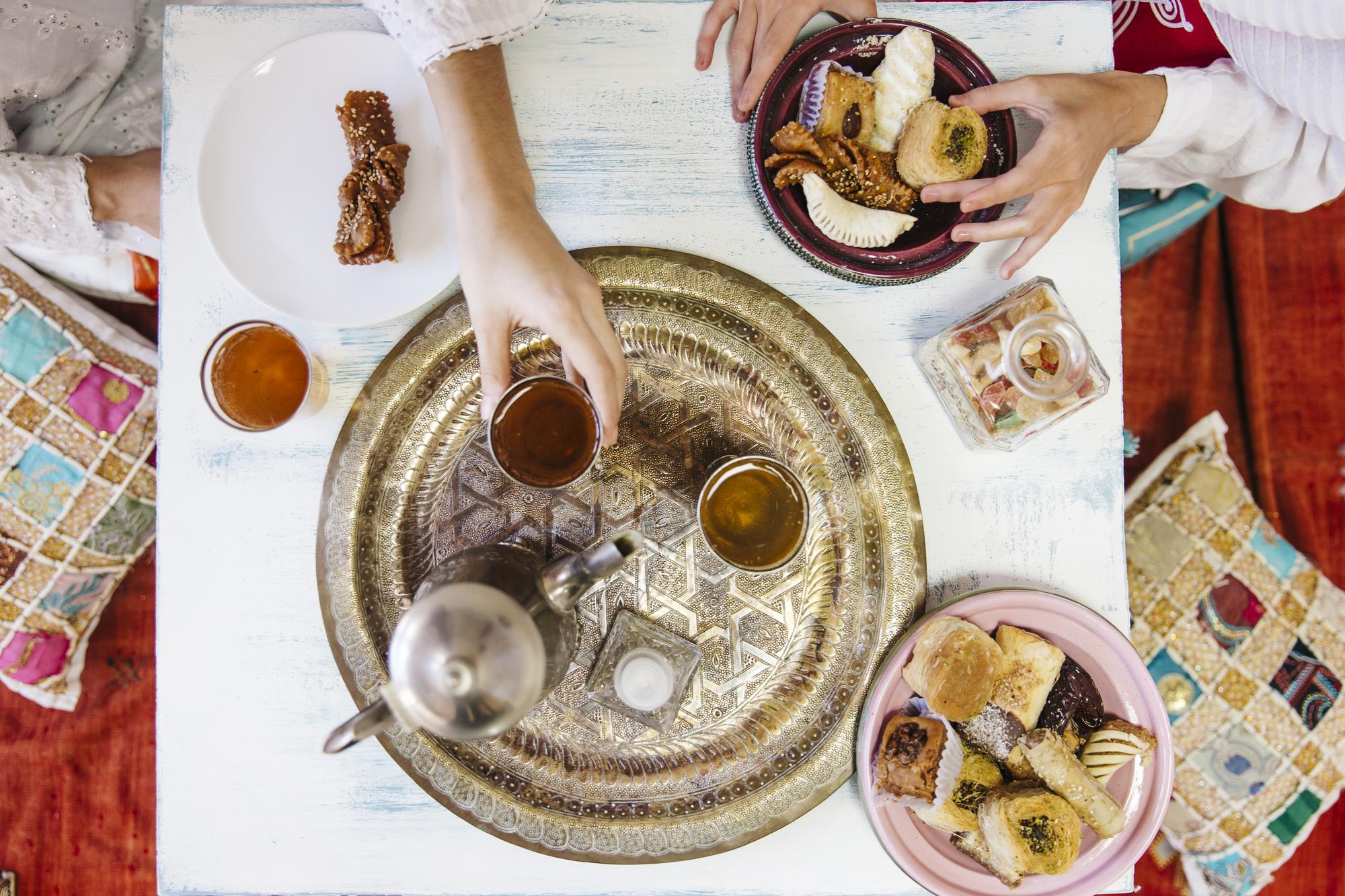 high angle view food table