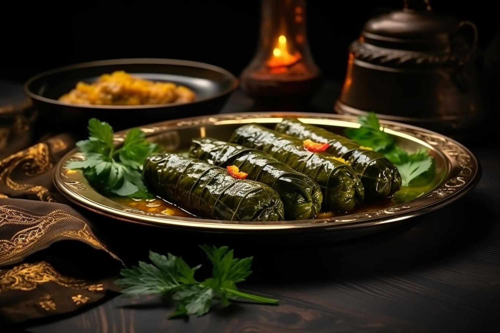 front-view-tasty-leaf-dolma-ground-meat-dish-inside-plate